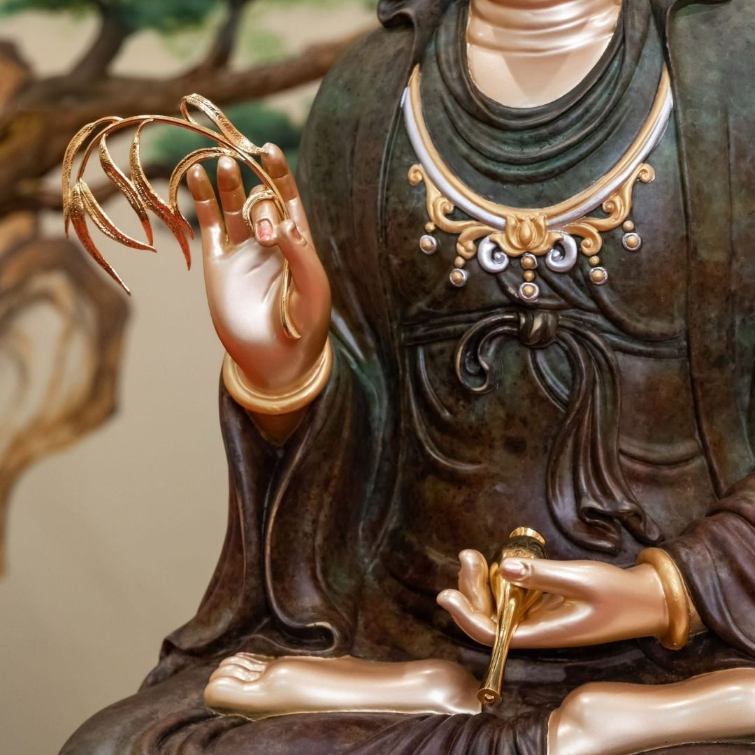 Bộ tượng Phật ta bà tam thánh đá xanh rêu cao cấp