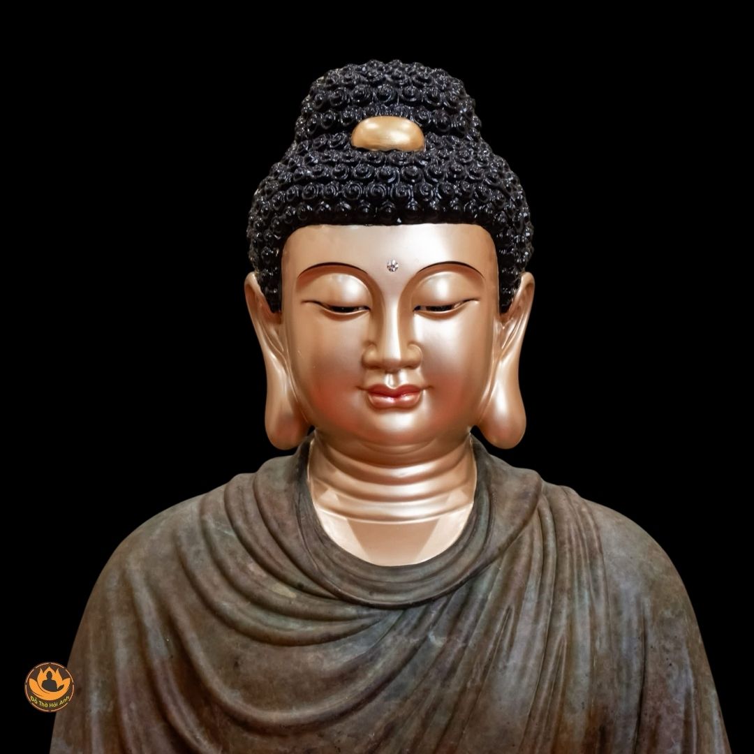 Bộ tượng Phật ta bà tam thánh đá xanh rêu cao cấp