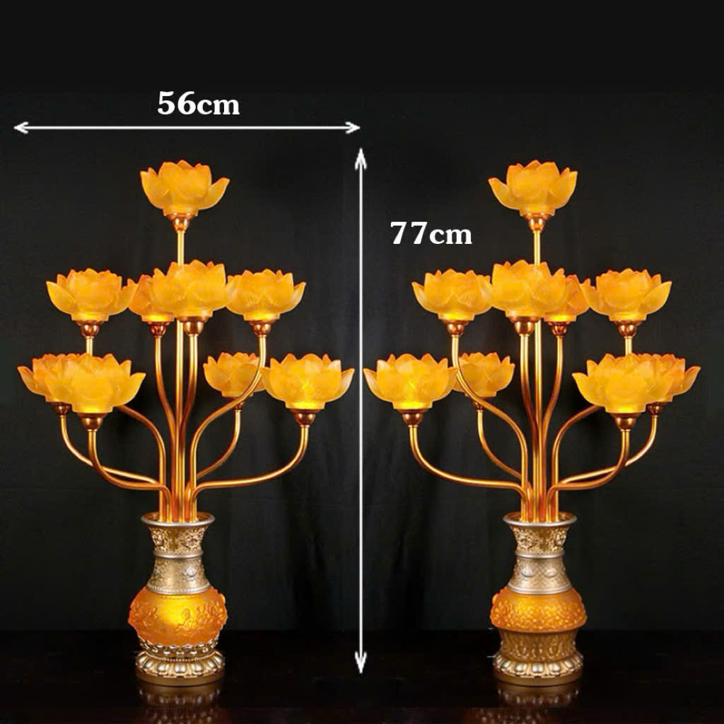 Đèn Bình Hoa Lưu Ly 9 Bông Cao Cấp – Bừng Sáng Vượng Khí, Tôn Nghiêm Không Gian Thờ Cúng
