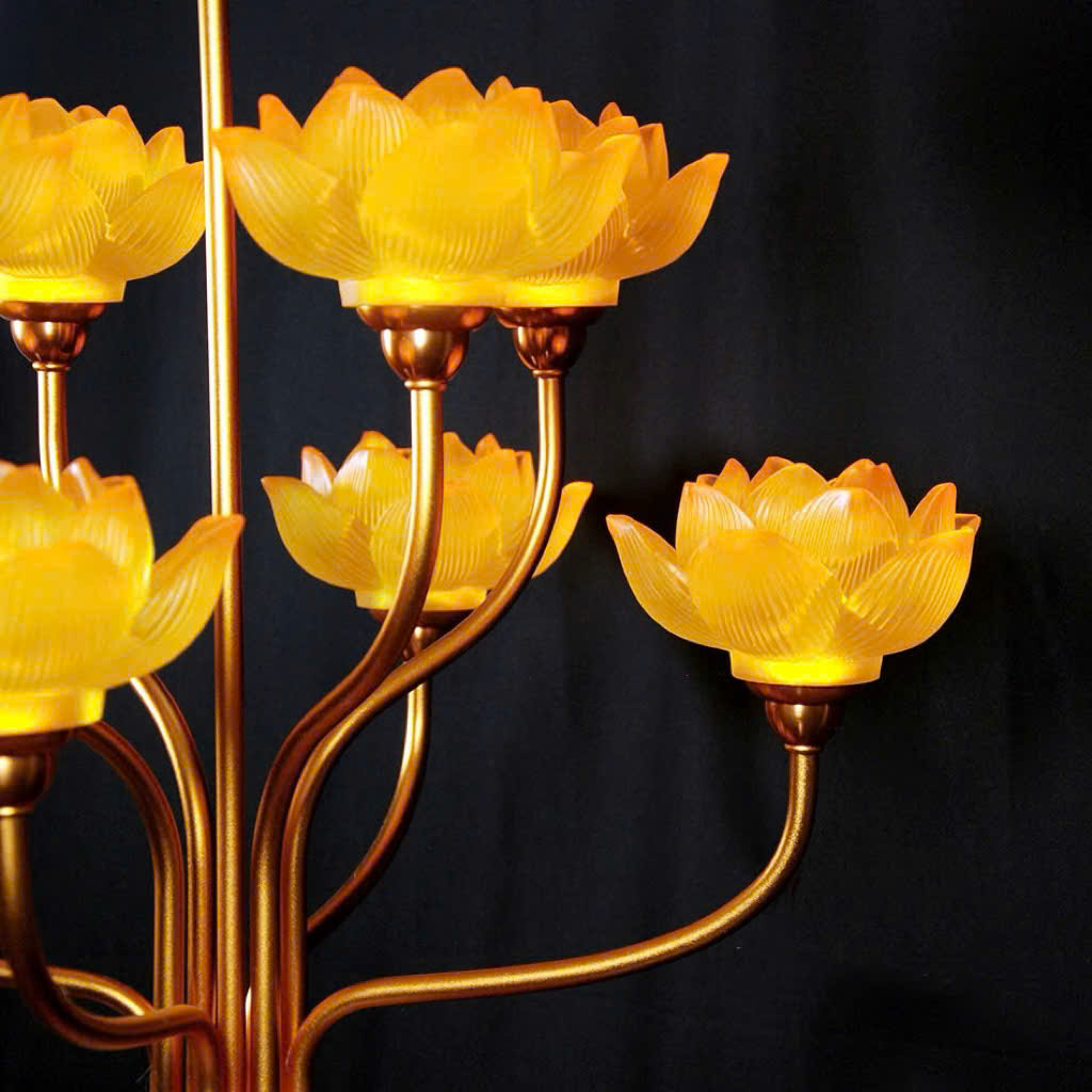 Đèn Bình Hoa Lưu Ly 9 Bông Cao Cấp – Bừng Sáng Vượng Khí, Tôn Nghiêm Không Gian Thờ Cúng