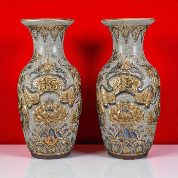 Tiểu Lộc Bình Men Rạn Vàng Kim
