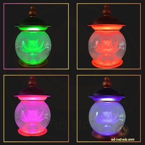 Đèn cầu pha lê bông hoa sen nắp ô thân hợp kim đồng