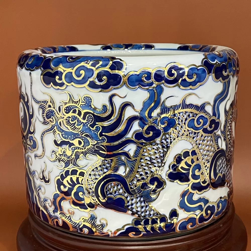 Bát Hương Rồng Nổi Vàng Kim Men Lam