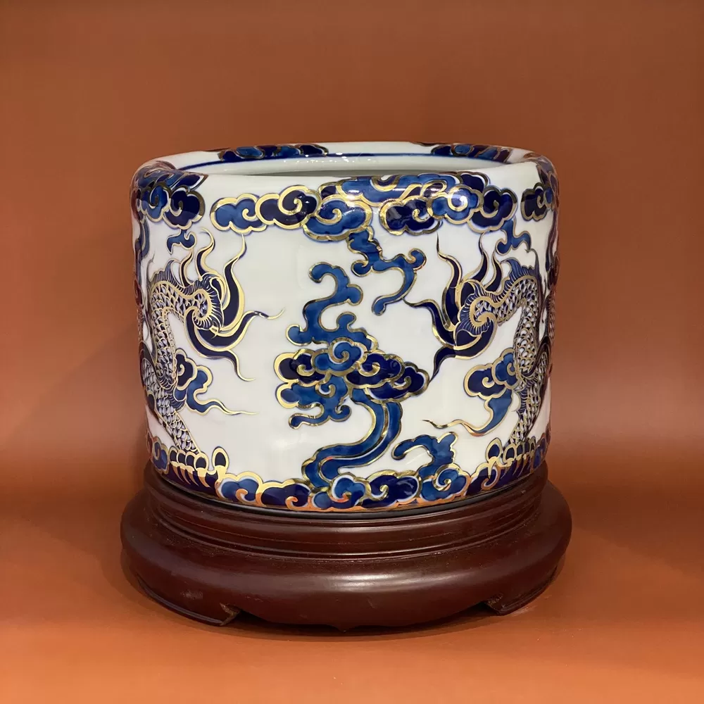 Bát Hương Rồng Nổi Vàng Kim Men Lam