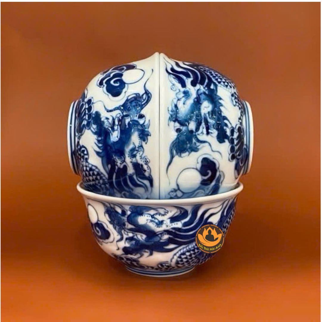 Bát Thờ Rồng Nổi Men Lam