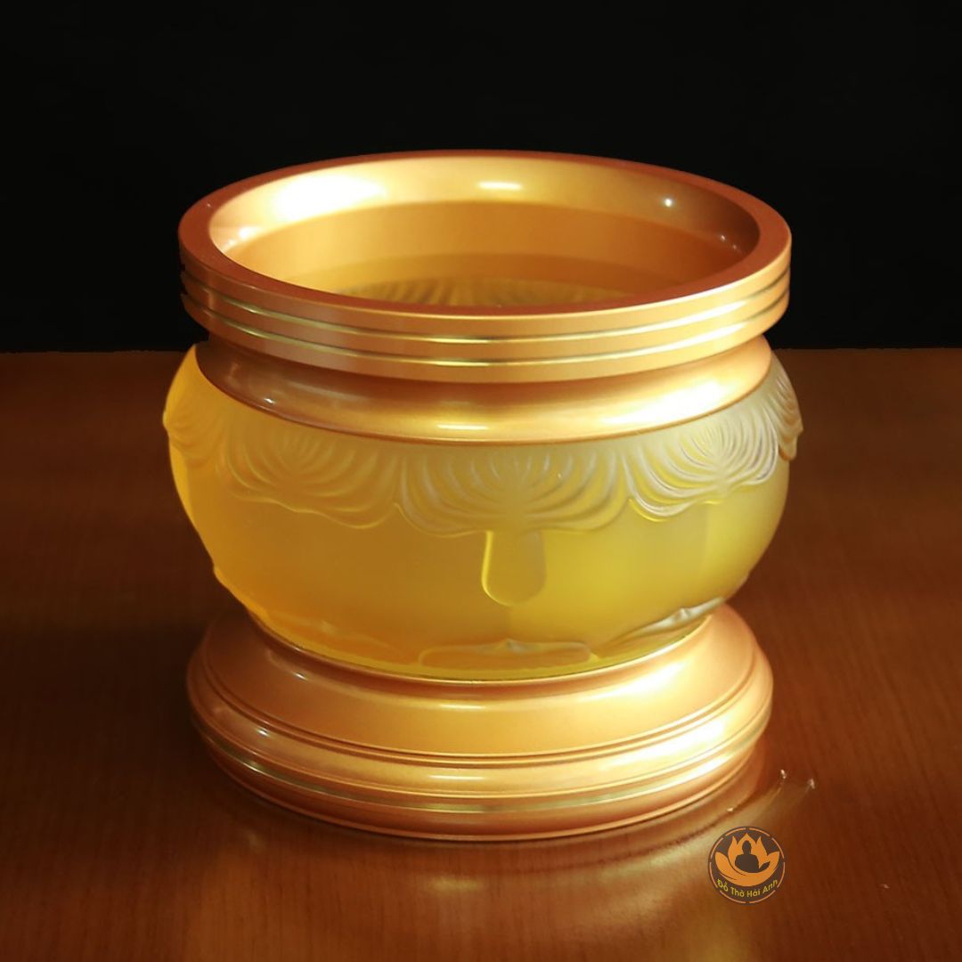 Bát Hương Lưu Ly Bọc Đồng Vàng Viền Hoa Cao Cấp – Sang Trọng & Phong Thủy