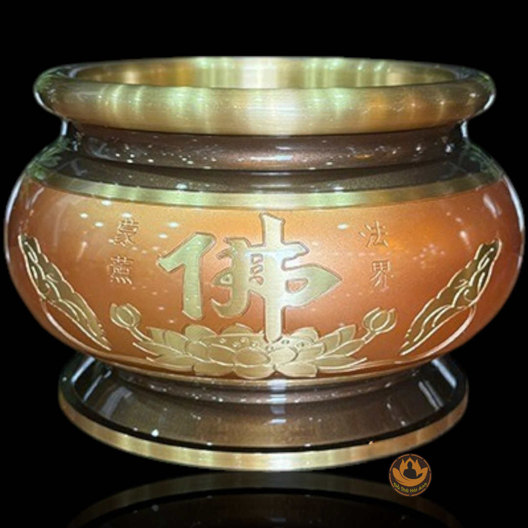 Bộ Đồ Thờ Đồng Đỏ Nâu Chữ Phật Cao Cấp