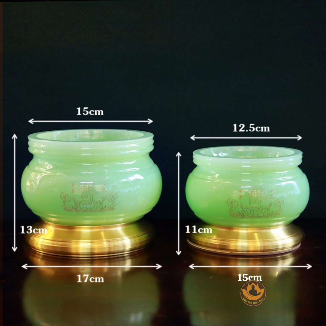 Bát Hương Chữ Phật Bằng Đá Lưu Ly Xanh Ngọc Cao Cấp