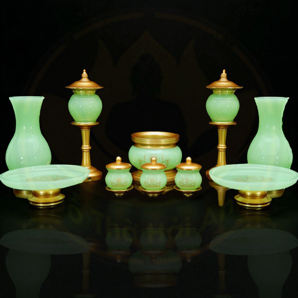 Bộ Đồ Thờ Đá Xanh Ngọc Hoa Sen Chữ Phật