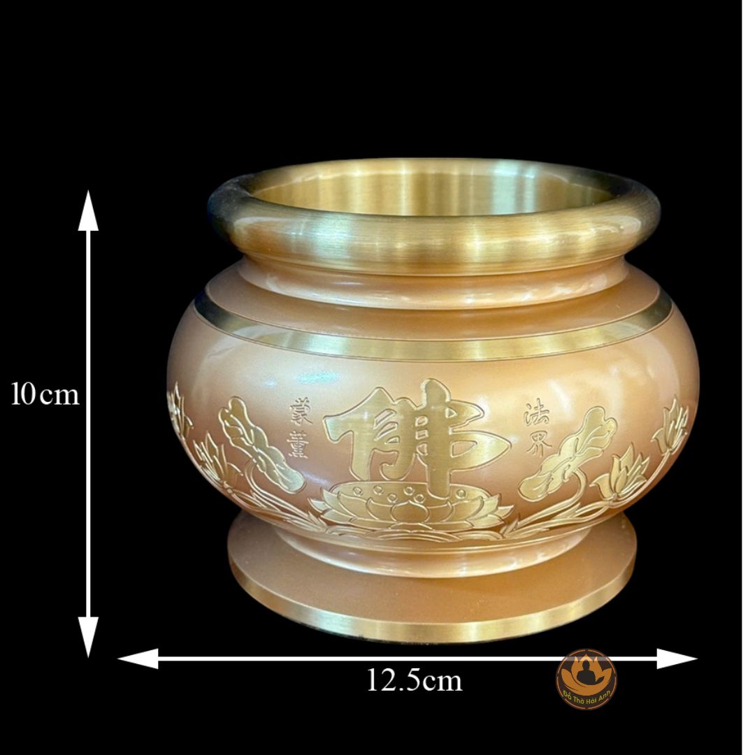 Bát Hương Đồng Vàng Hoa Sen Chữ Phật Cao Cấp – Trang Nghiêm, Bền Đẹp
