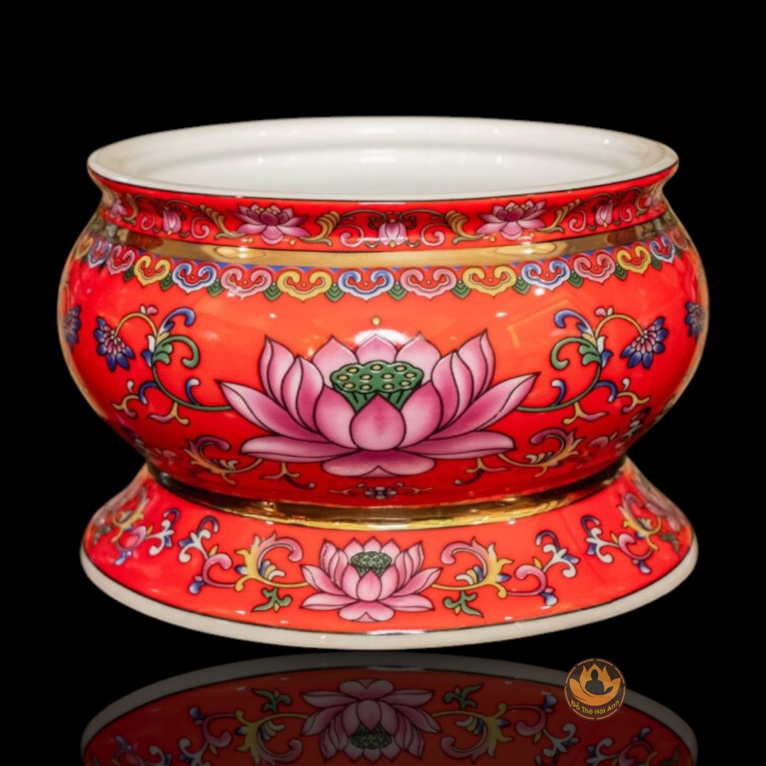 Bộ Đồ Thờ Gấm Đỏ Hoa Sen Cao Cấp – Trang Nghiêm, Sang Trọng