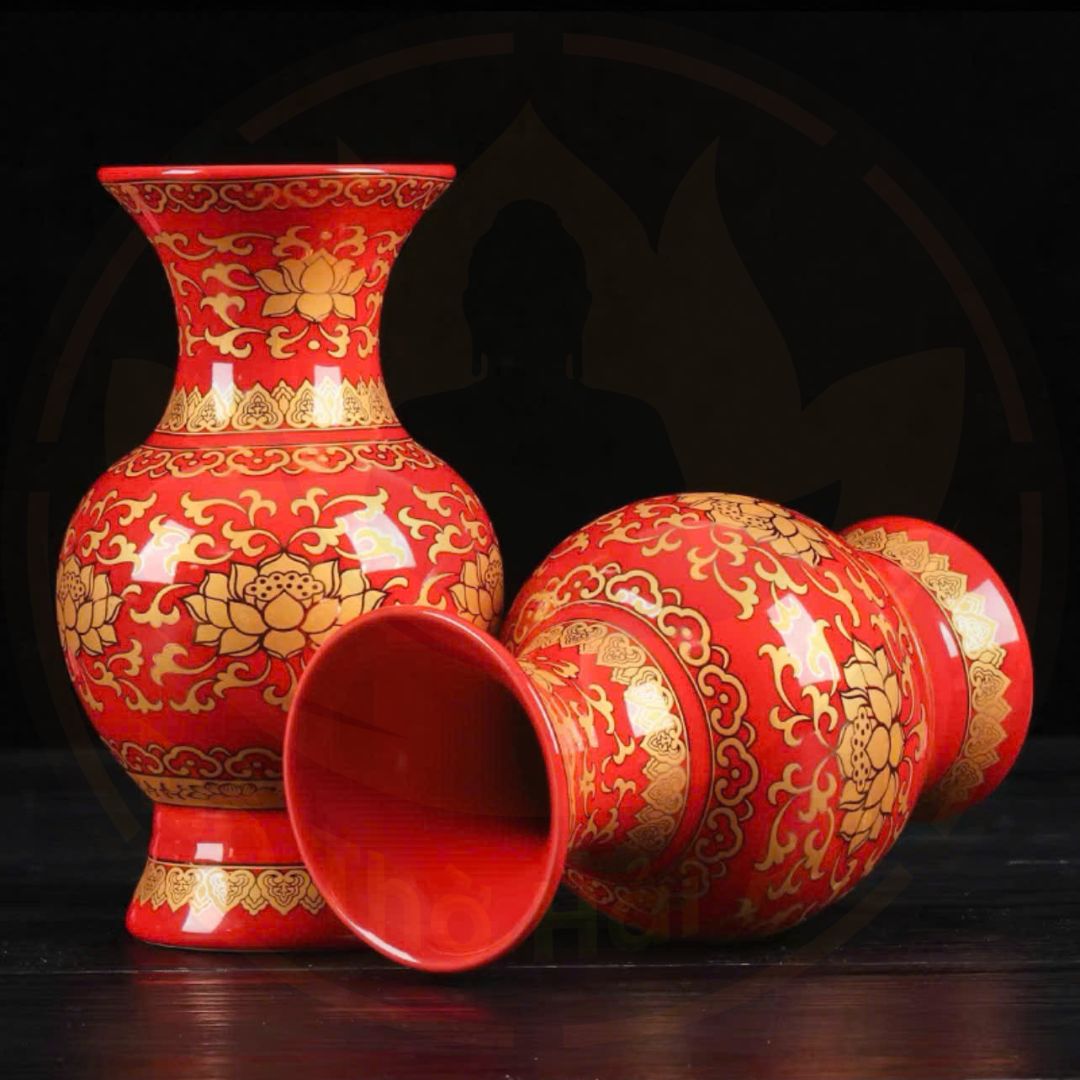 Lọ Hoa Sứ Gấm Đỏ Cao Cấp – Sang Trọng, May Mắn, Nhập Khẩu