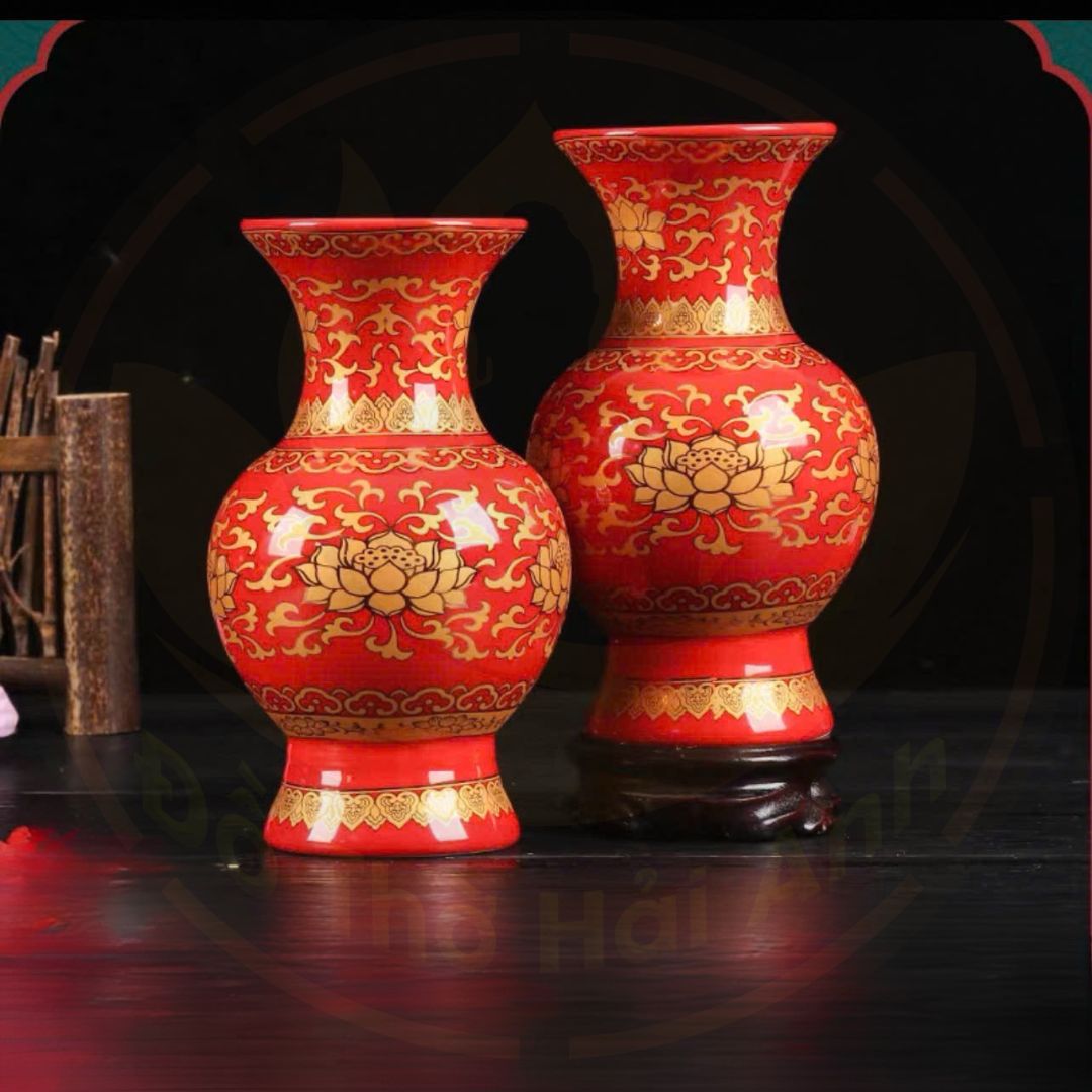 Lọ Hoa Sứ Gấm Đỏ Cao Cấp – Sang Trọng, May Mắn, Nhập Khẩu