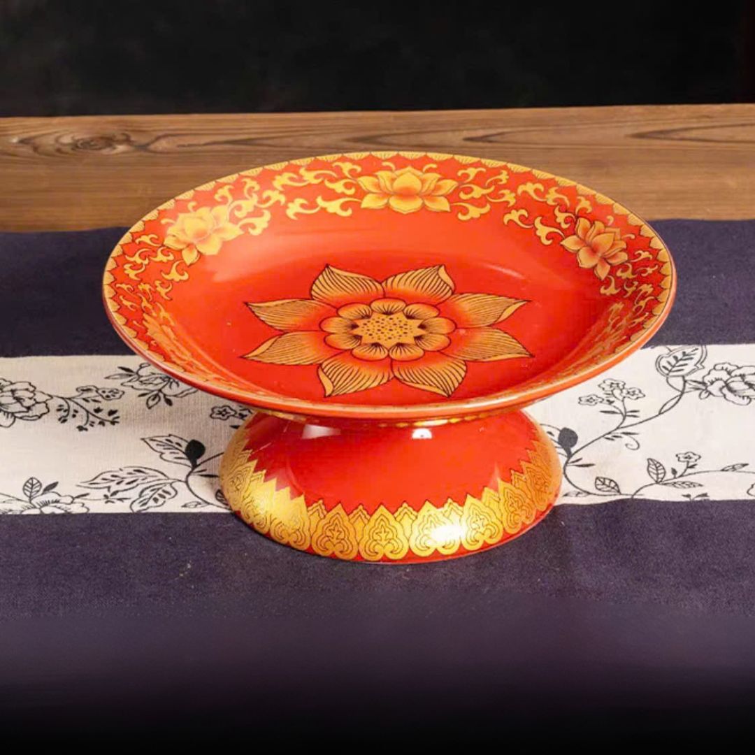 Mâm Bồng Sứ Gấm Đỏ – Đồ Thờ Cúng Sang Trọng & Phong Thủy May Mắn