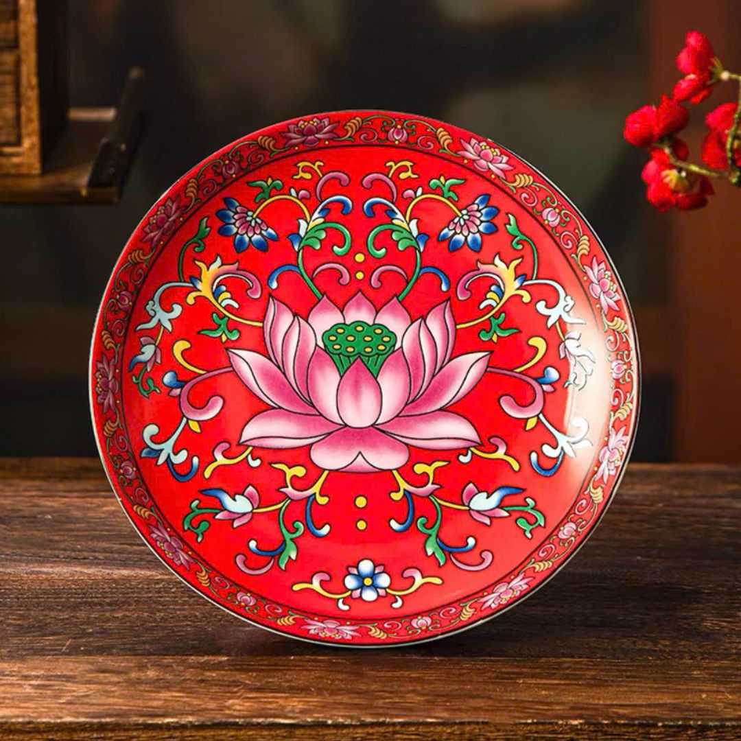 Mâm Bồng Gấm Đỏ Hoa Sen – Đồ Thờ Cúng Sang Trọng & Linh Thiêng