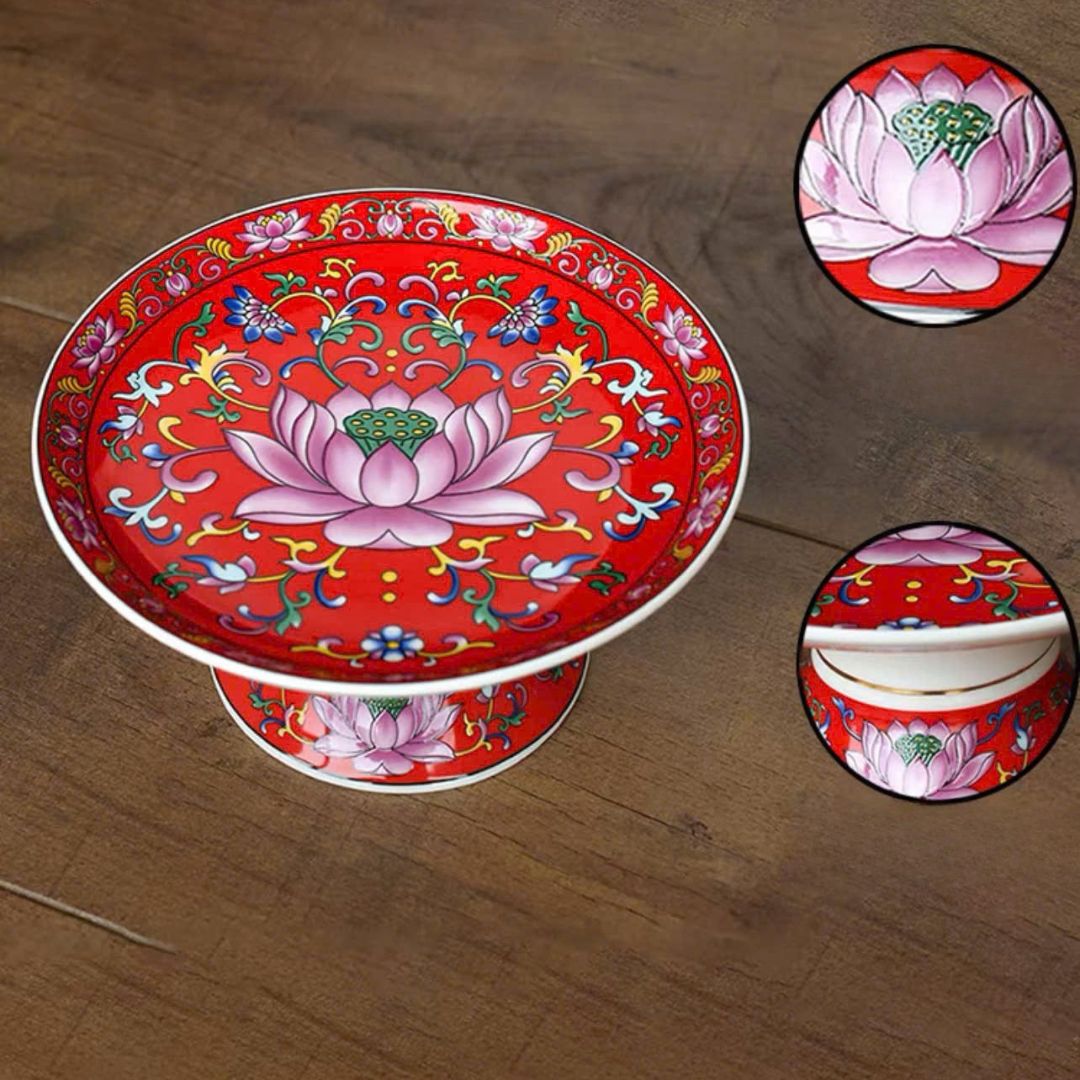 Mâm Bồng Gấm Đỏ Hoa Sen – Đồ Thờ Cúng Sang Trọng & Linh Thiêng
