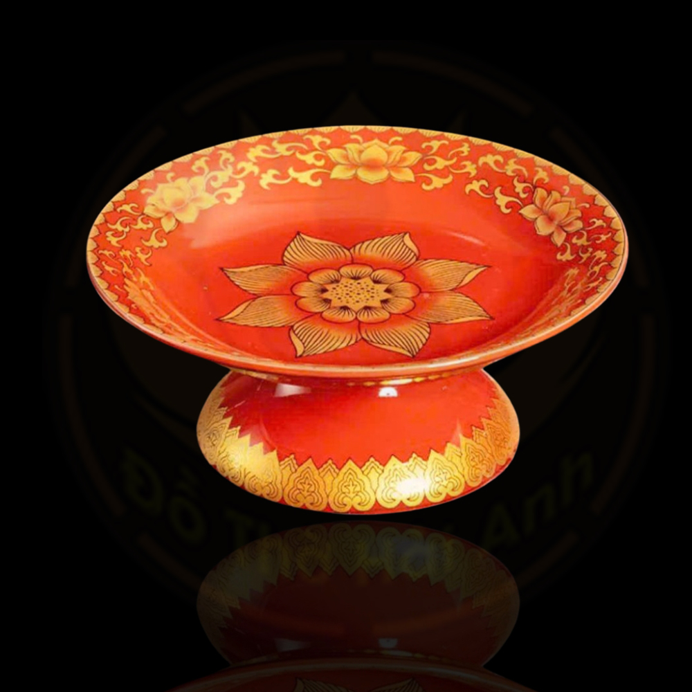 Mâm Bồng Sứ Gấm Đỏ – Đồ Thờ Cúng Sang Trọng & Phong Thủy May Mắn