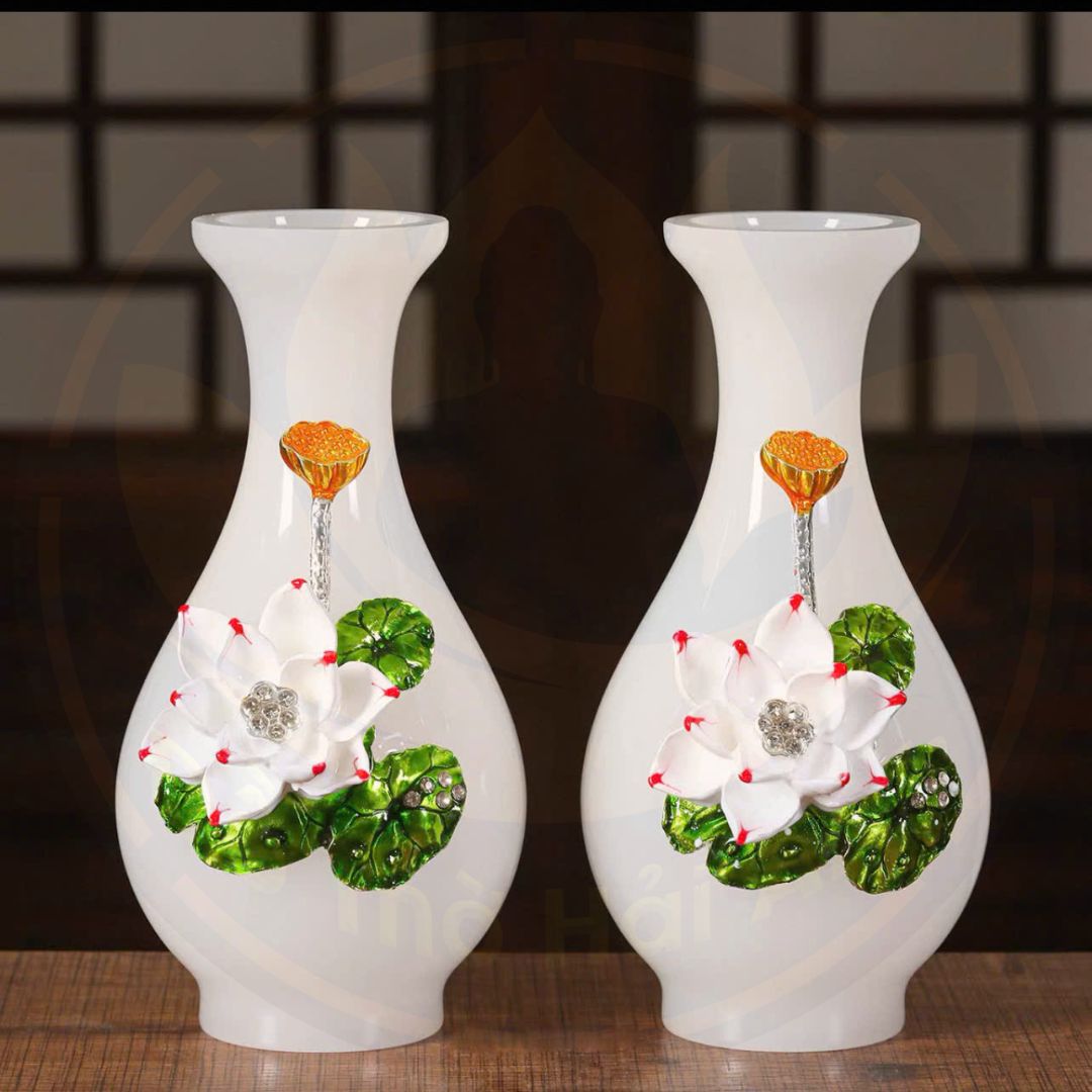 Lọ Hoa Ngọc Hoa Sen Đồng – Biểu Tượng Hoa Sen Trắng Thanh Khiết & Thịnh Vượng