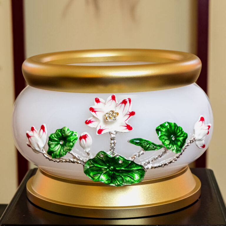 Trọn bộ đồ thờ ngọc viền đồng hoa sen  trắng
