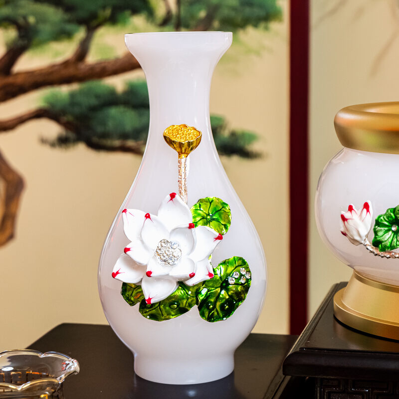 Trọn bộ đồ thờ ngọc viền đồng hoa sen  trắng