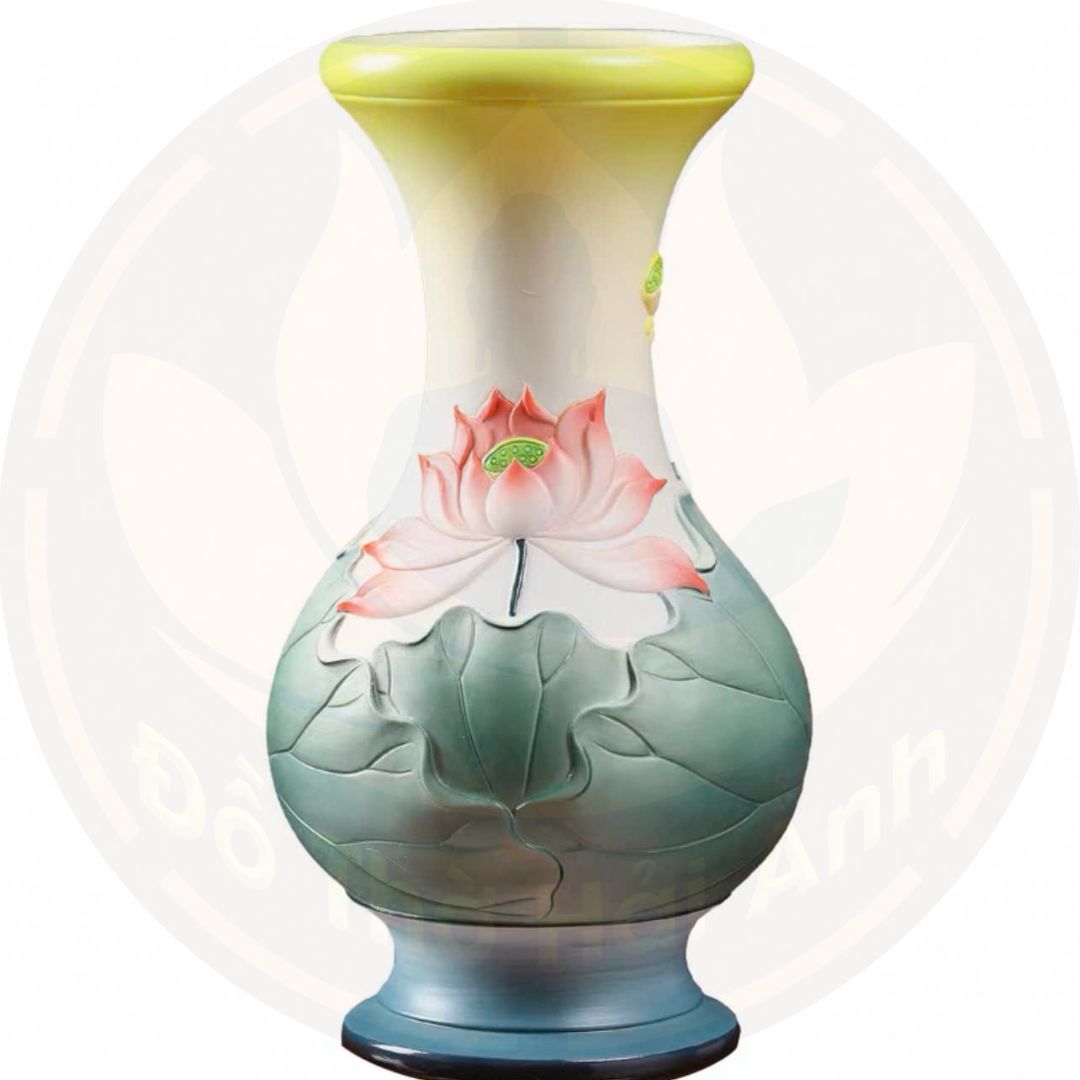 Lọ Hoa Sứ Sen Nổi Đỏ Cao Cấp – Trang Nghiêm, May Mắn, Nhập Khẩu