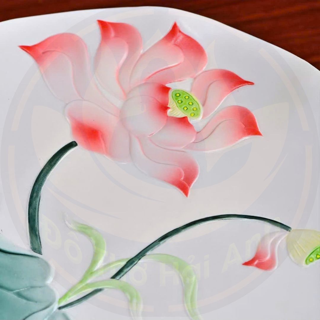 Đồ thờ sen nổi đỏ sang trọng