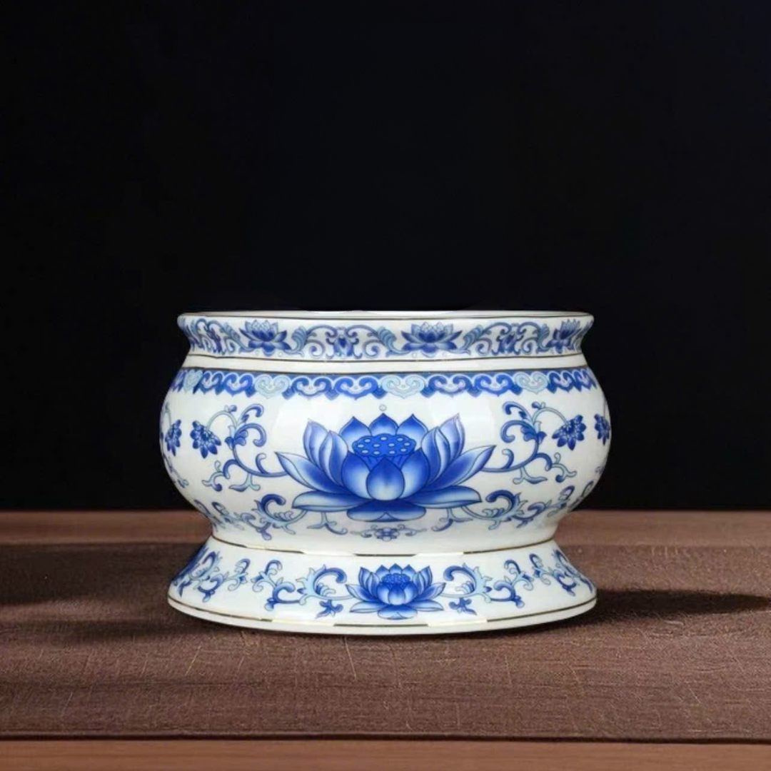 Bát Hương Sen Nổi Trắng Xanh
