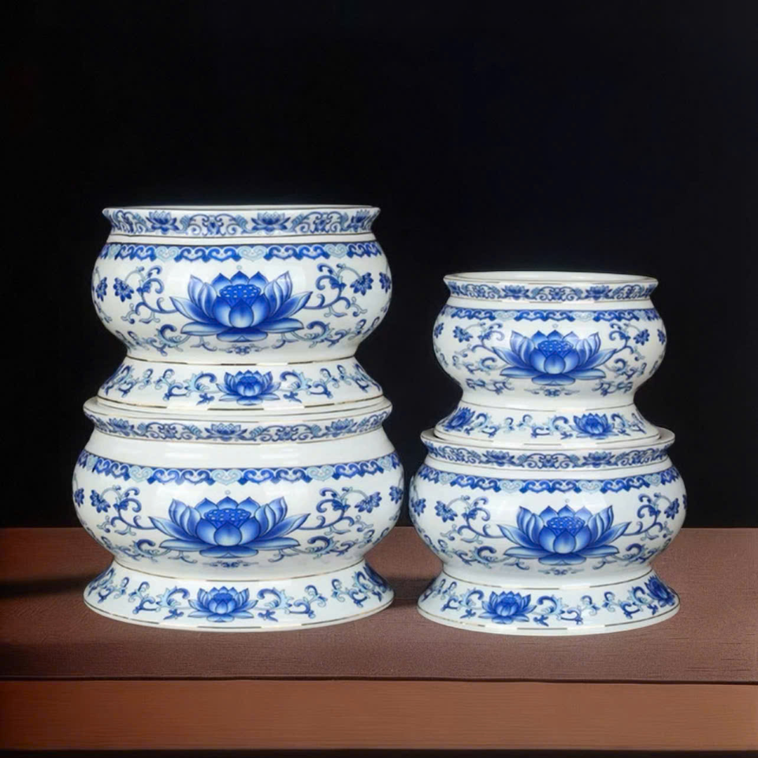 Bát Hương Sen Nổi Trắng Xanh