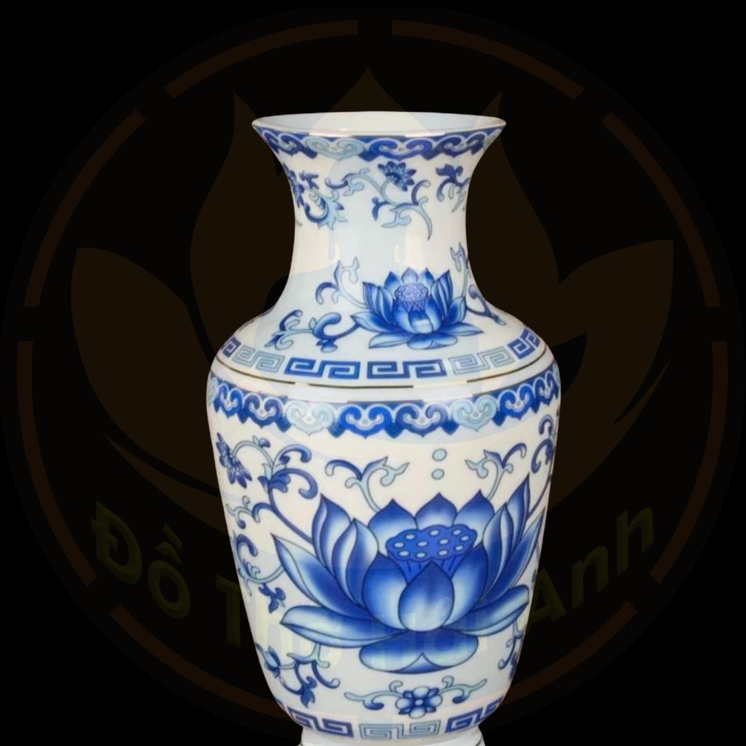 Lọ Hoa Sứ Sen Nổi Trắng Xanh Cao Cấp
