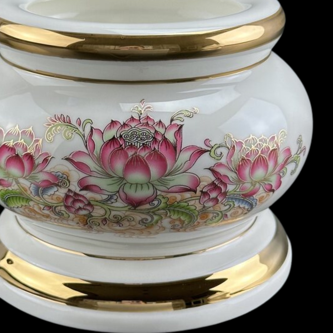 Bát Hương Sứ Sen Tam Bảo Cao Cấp – Trang Nghiêm, Thanh Tịnh, Phong Thủy