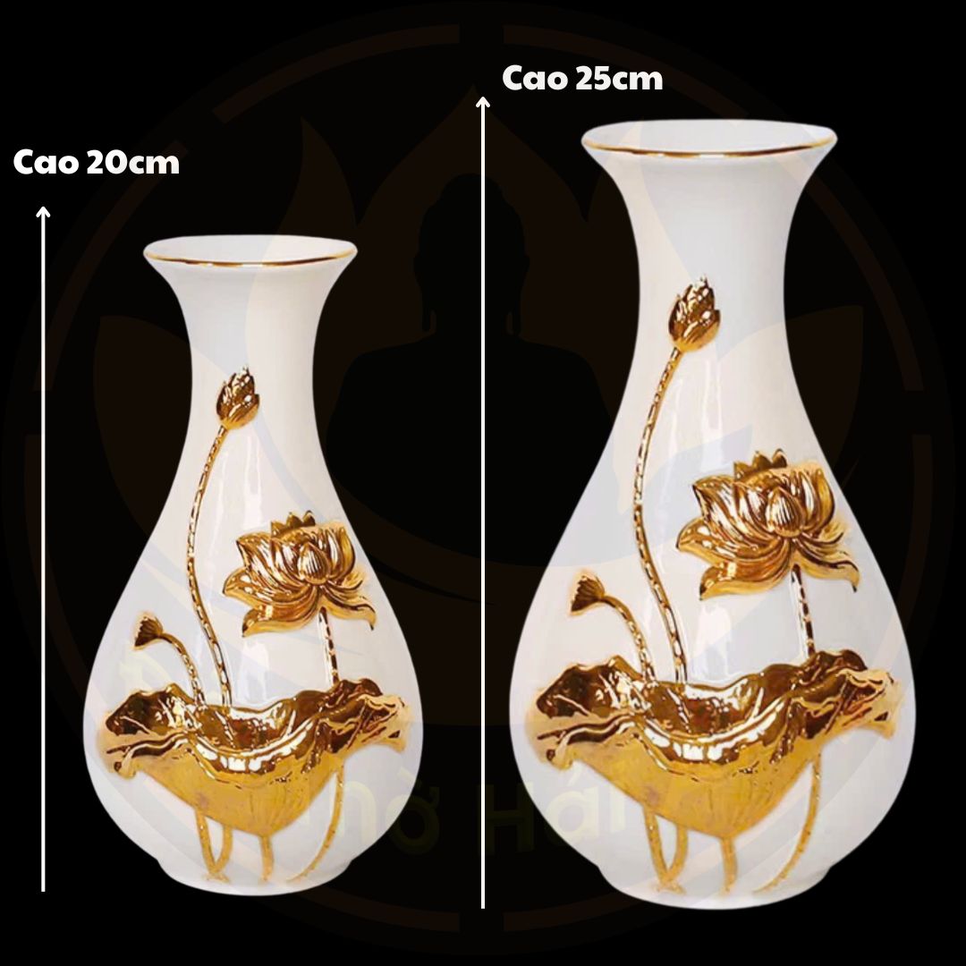 Lọ Hoa Sứ Sen Vàng Nổi Cao Cấp – Sang Trọng, Phong Thủy, Nhập Khẩu