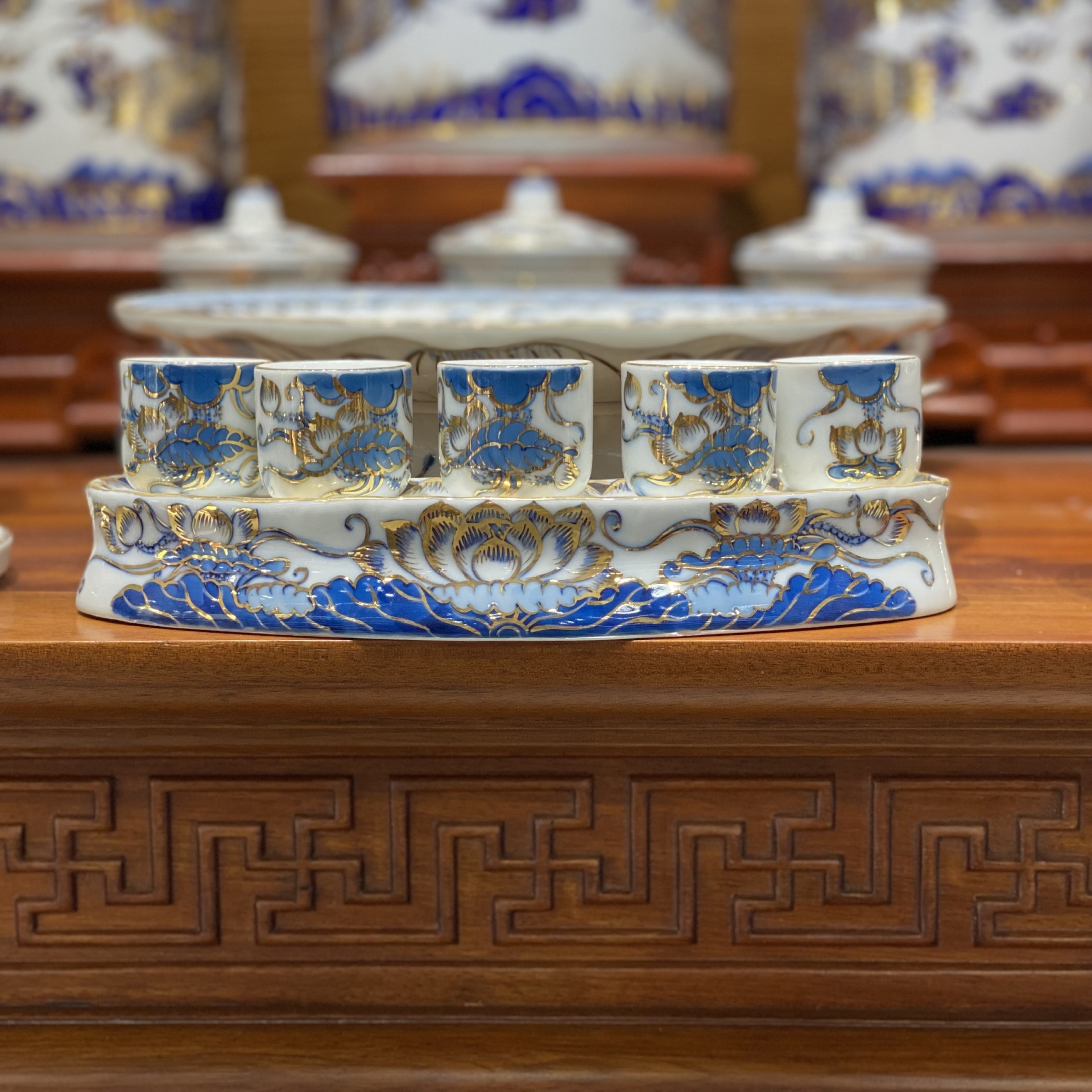 Bộ Đồ Thờ Lộc Phát Rồng Vàng Kim Men Lam