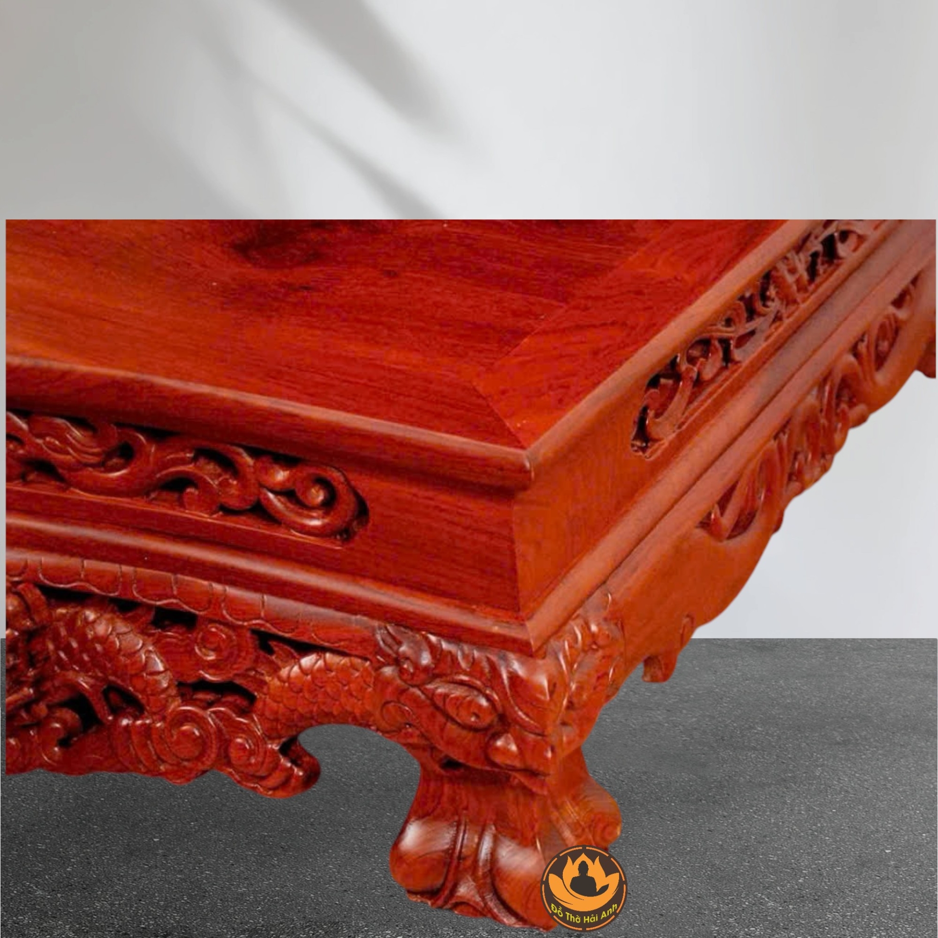 Ban Thờ Thần Tài Thổ Địa Song Long Cổ Tự 12 Mái , Gỗ Hương Màu Cánh Gián