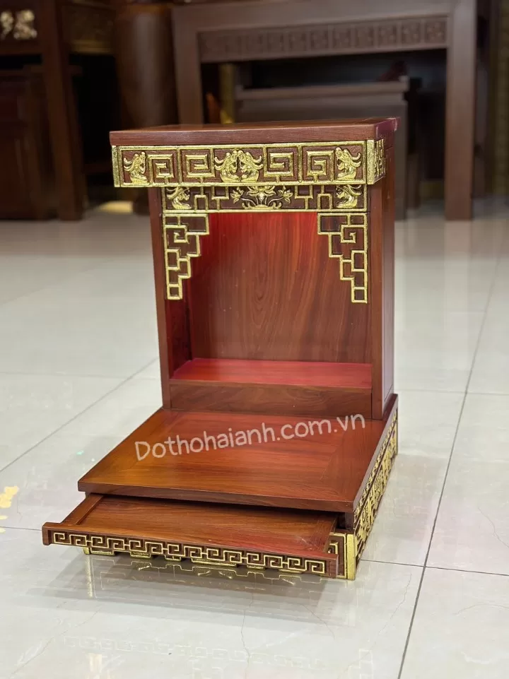 Ban Thần Tài Zích Zắc Gỗ Hương Dát Vàng Đẹp, Sang Trọng, Cao Cấp