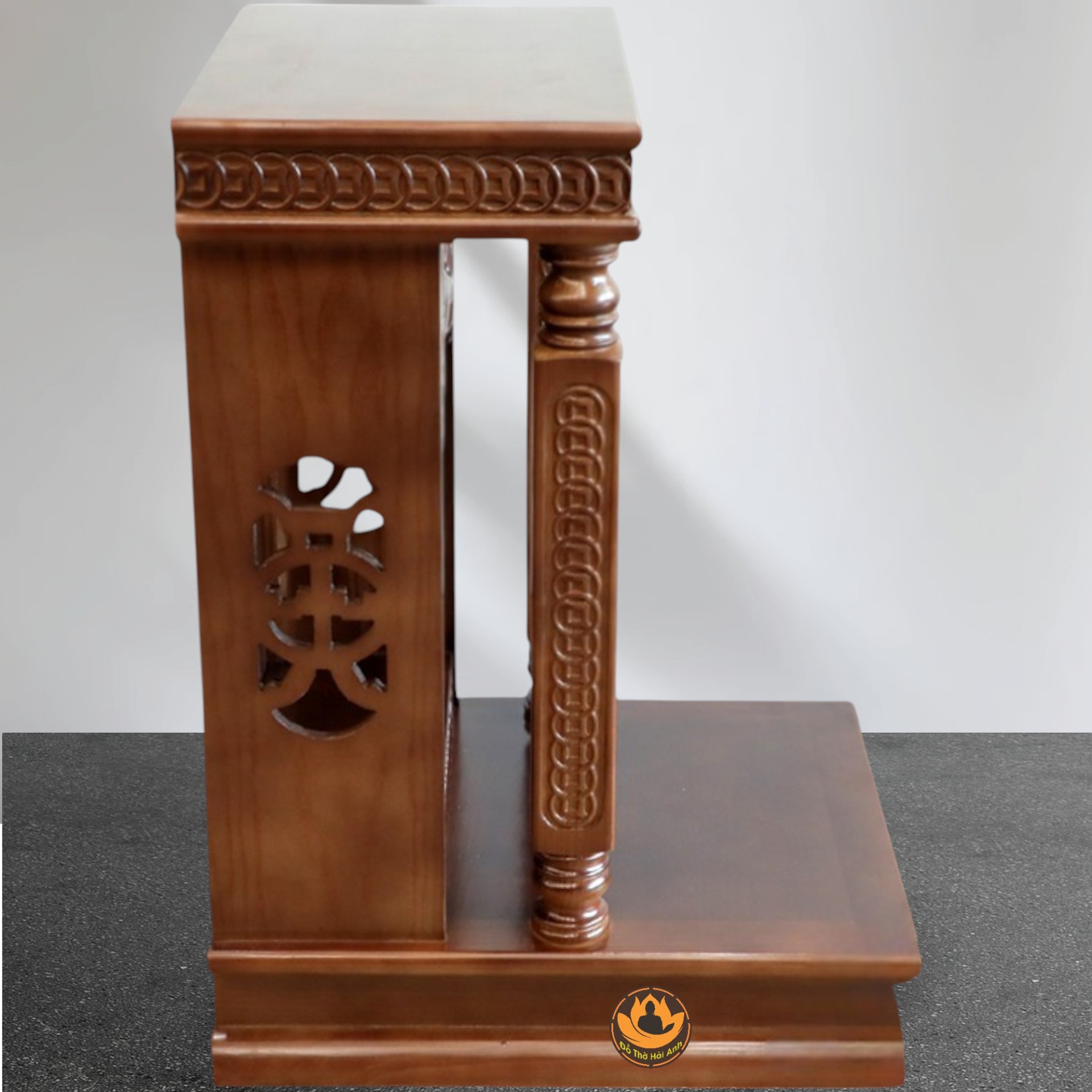 Ban Thờ Thần Tài Thổ Địa Mái Bằng, Trụ Vuông Đồng Tiền Gỗ Xoan