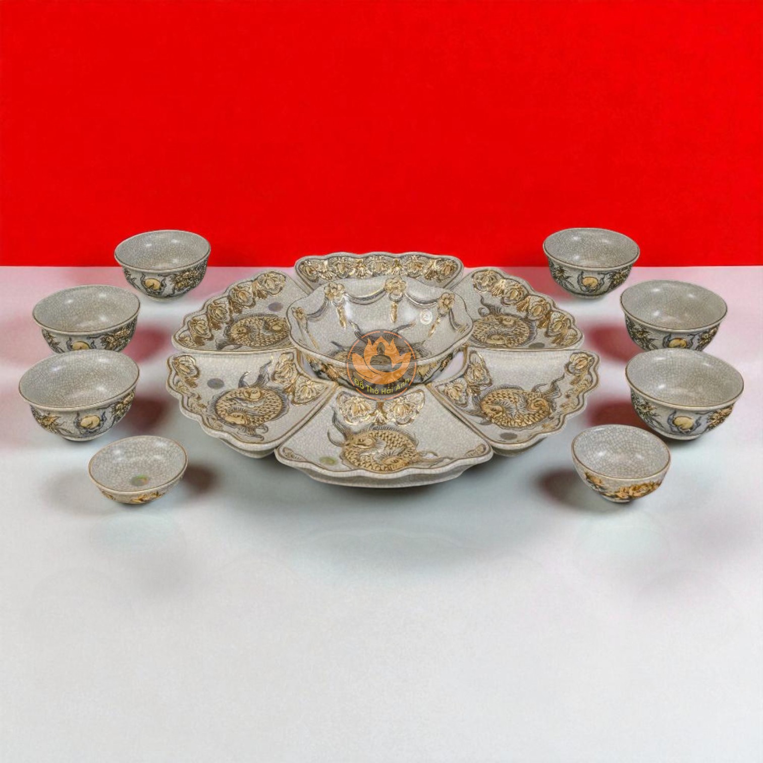 Bộ Đồ Ăn Men Rạn Vàng Kim