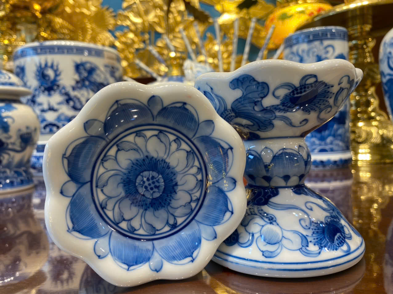 Chân Nến Sen Phú Qúy Men Lam