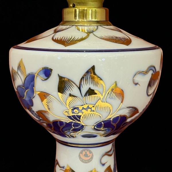 Đèn Thờ Aladanh Sen Vàng Kim Vẽ Tay Men Lam