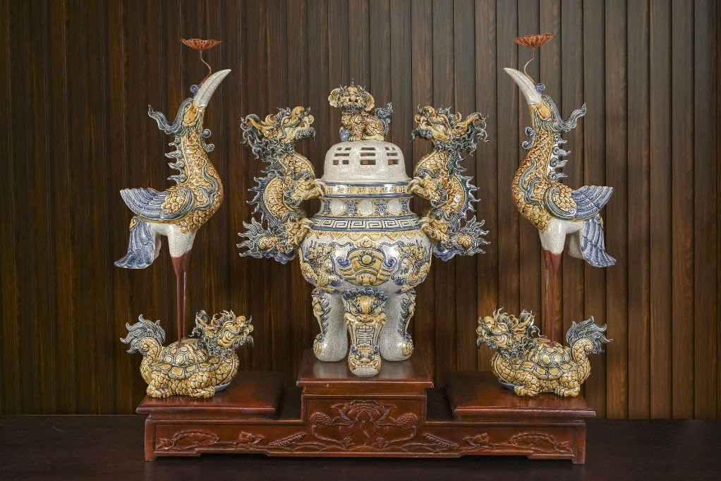 Đỉnh Hạc Men Rạn Vàng Kim