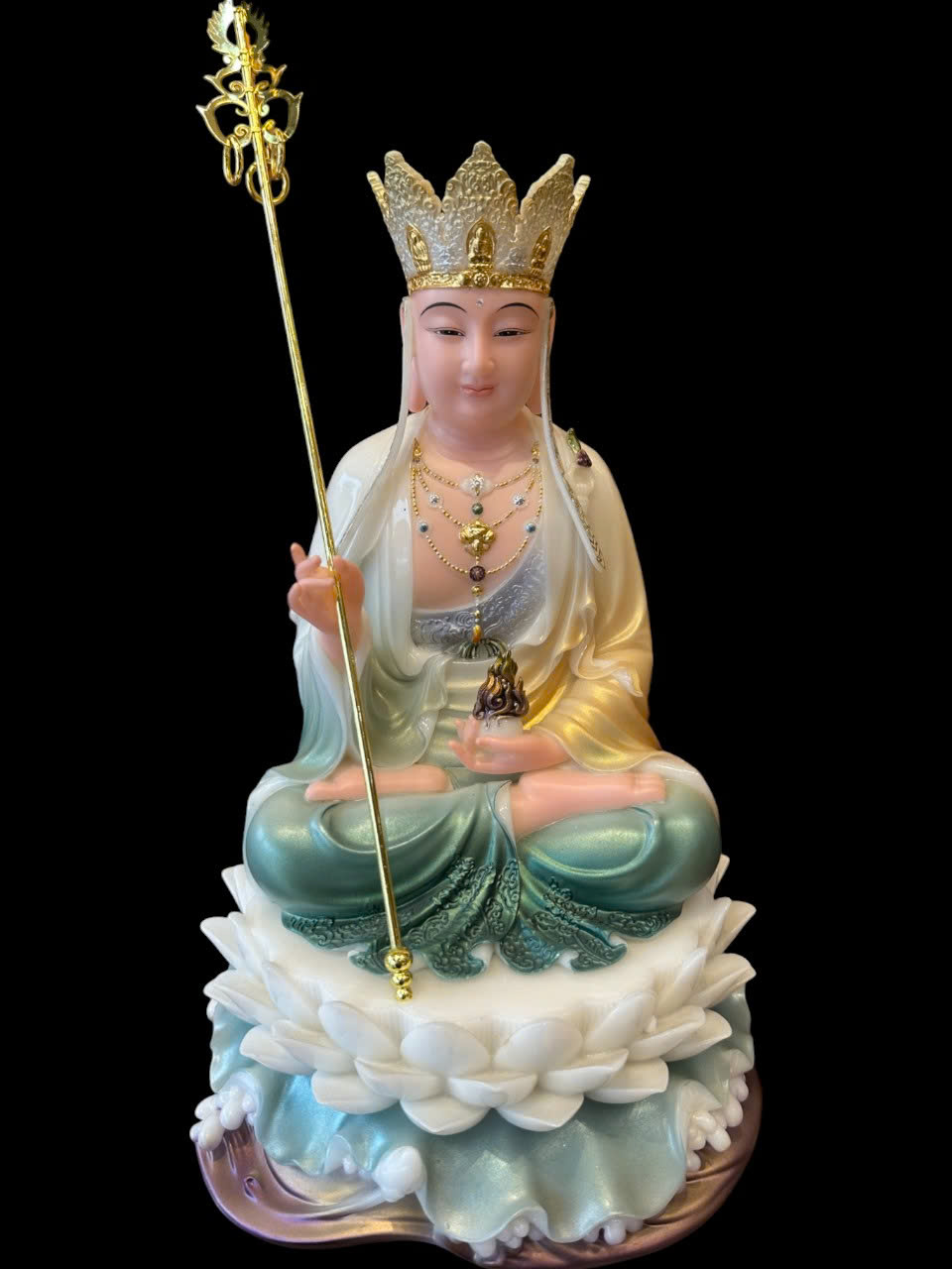 Tượng Địa Tạng Ngồi Đá Sơn Áo Xanh 12''