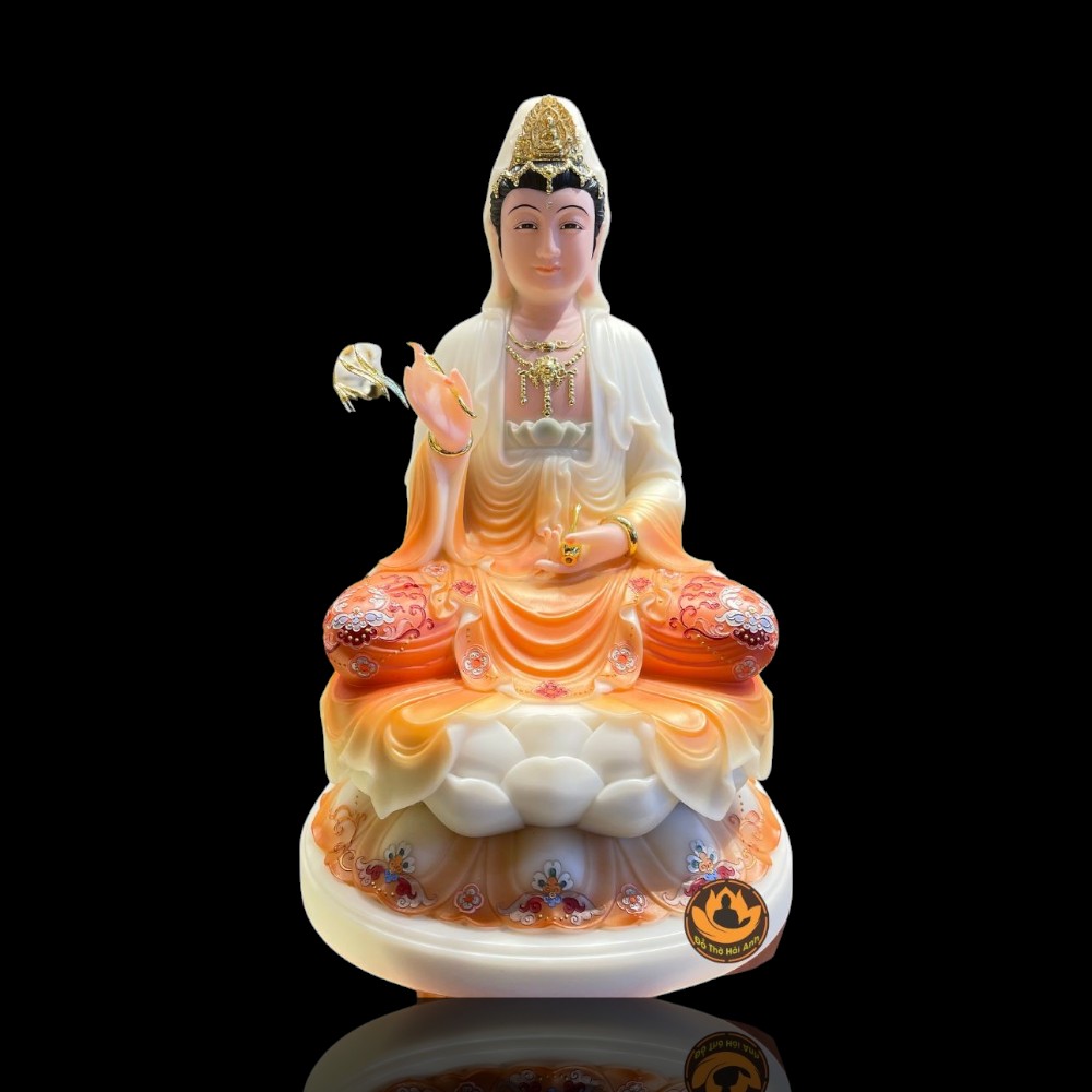 Tượng Quan Âm Ngồi Đá Sơn Cam 16p