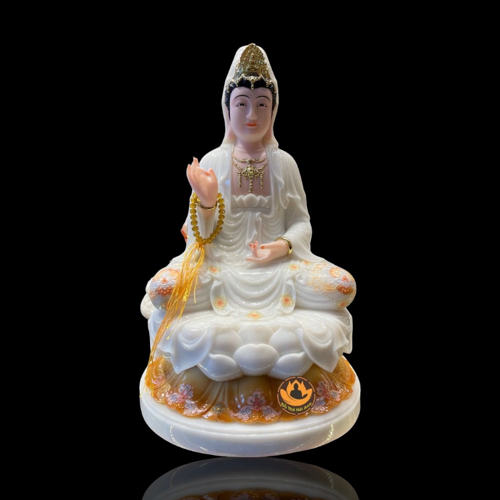 Tượng Quan Âm Ngồi Đá Sơn Viền Hoa