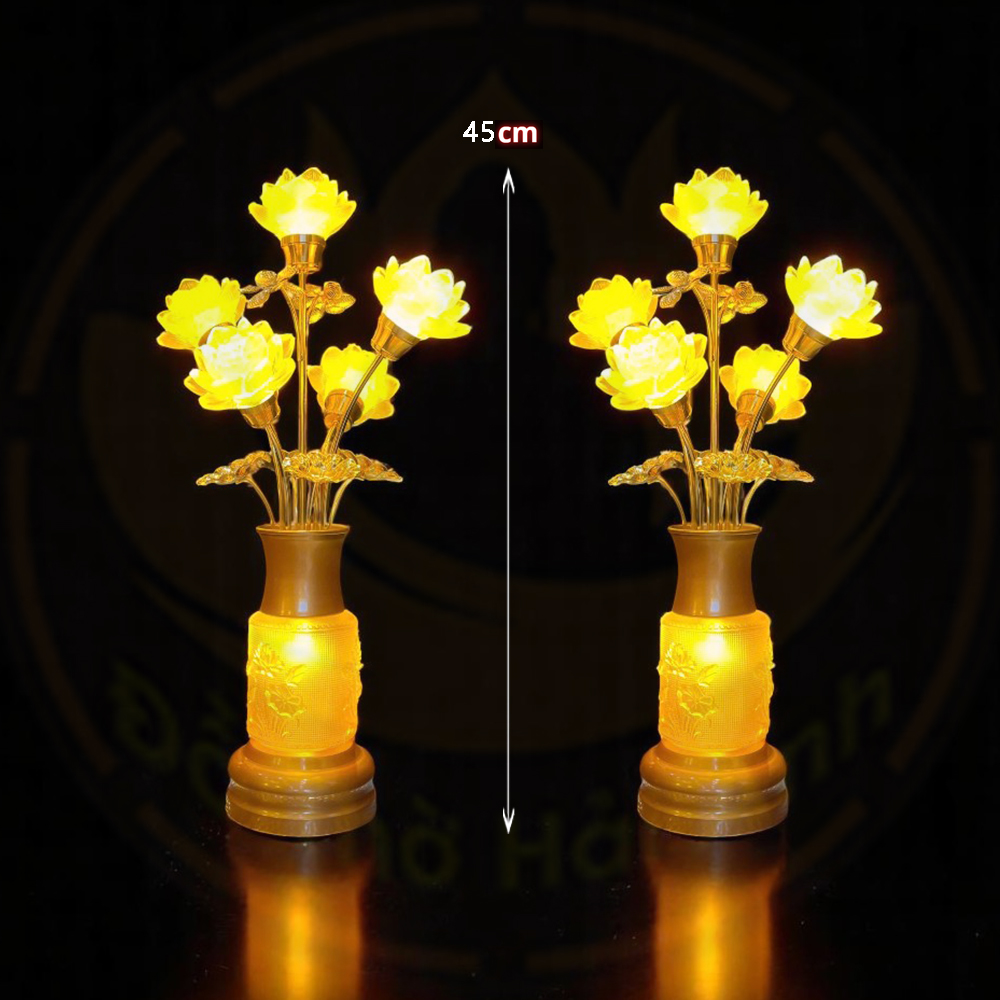 Đèn Sen Lưu Ly 5 bông thân dáng trụ lưu ly