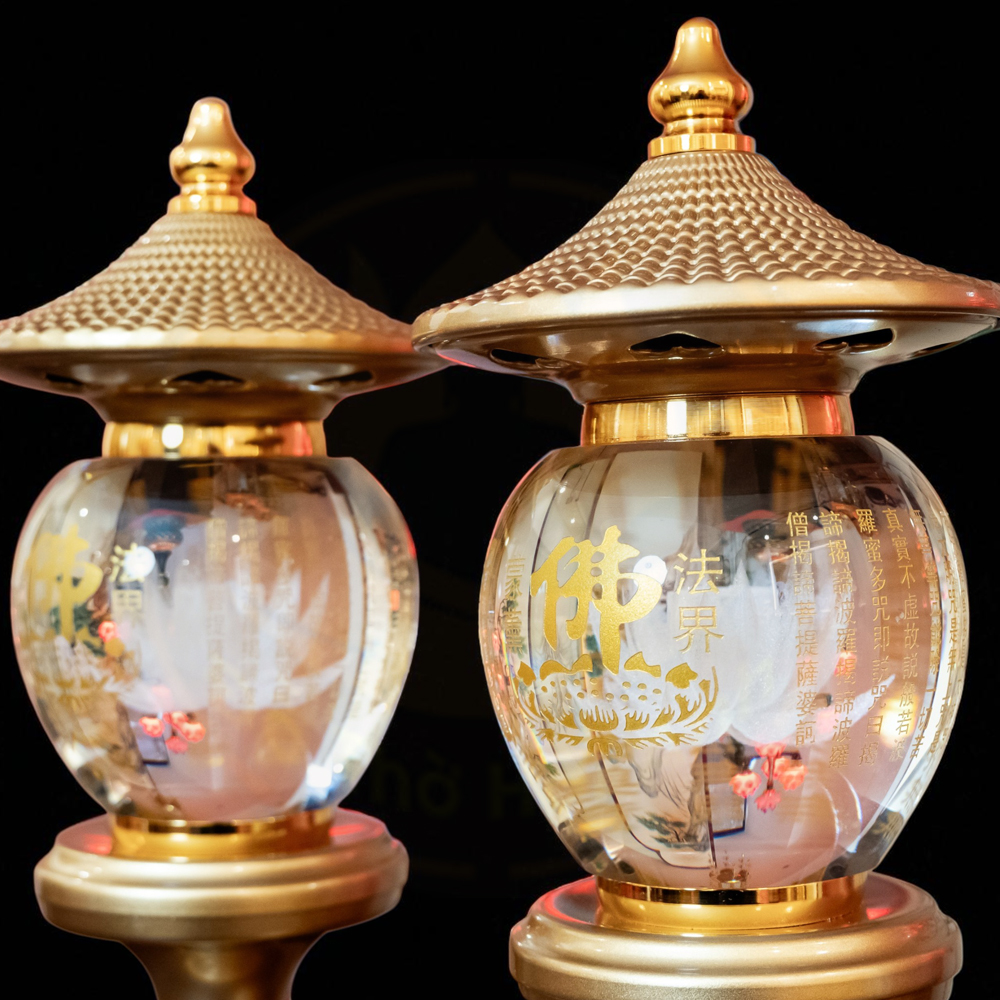 đèn thờ pha lê oval mái chùa