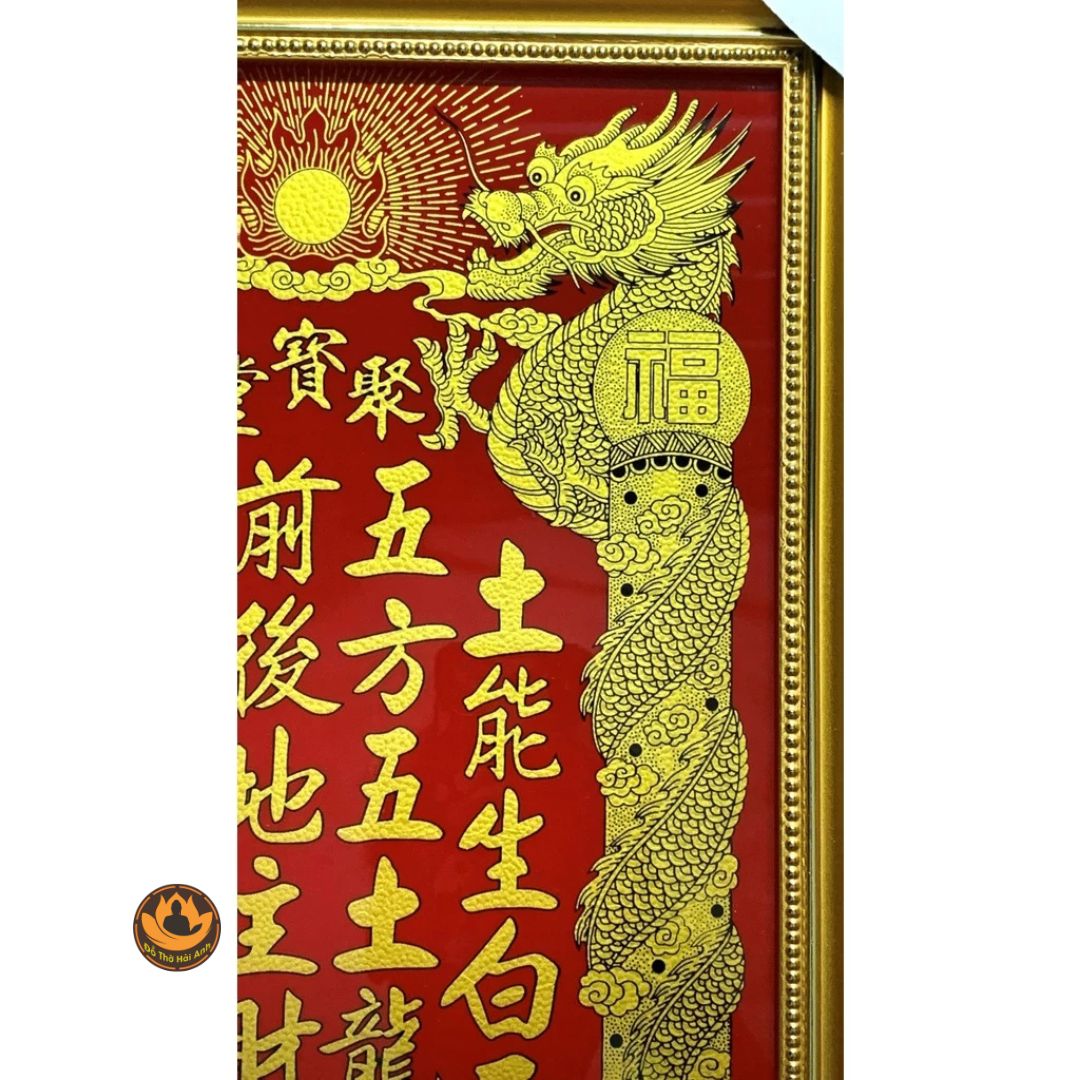 Bài Vị Ông Thần Tài Thổ Địa không tráng gương kích đỏ - Nhũ vàng Kim Sa liễn Thần Tài