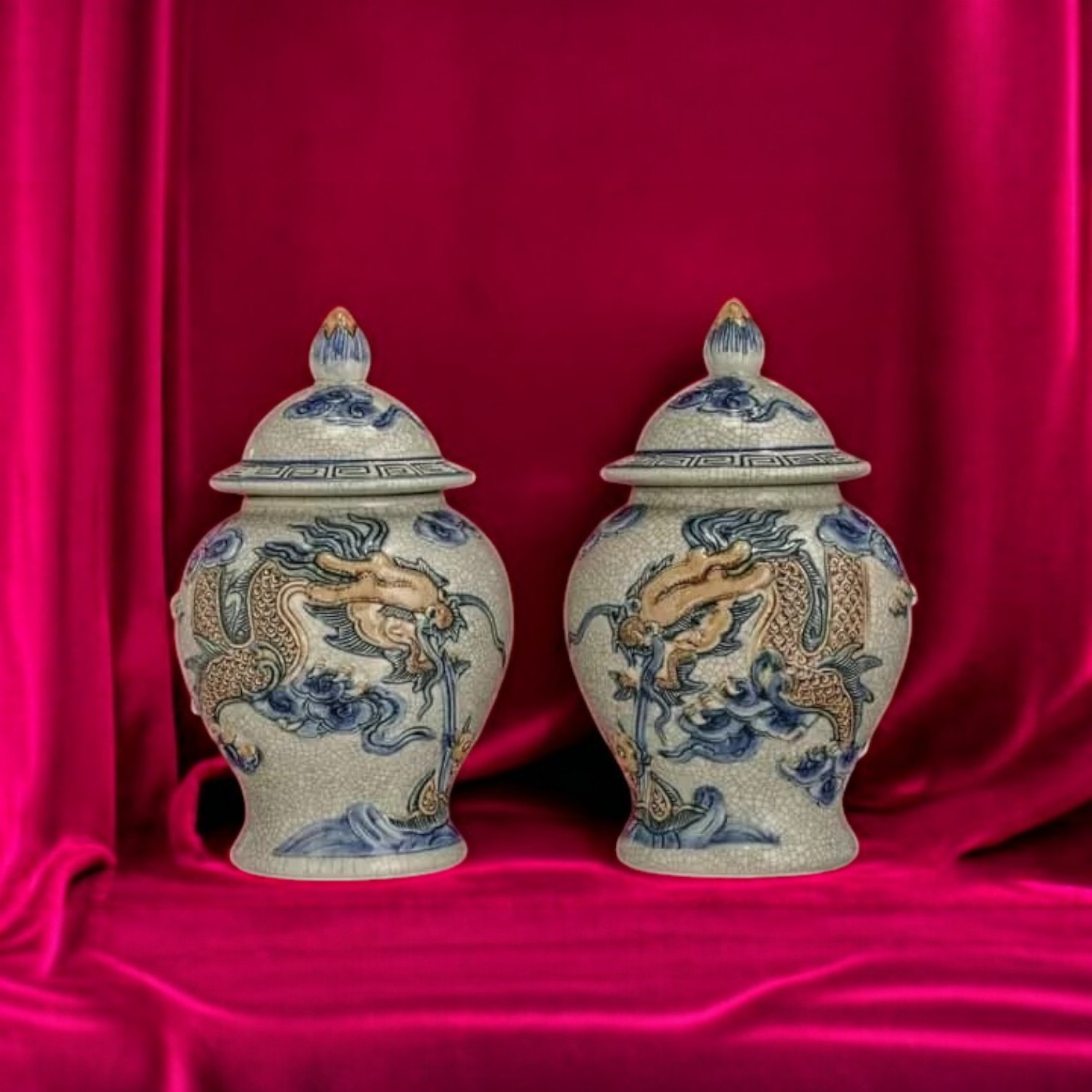 Chóe Thờ Long Hý Ngư Men Rạn