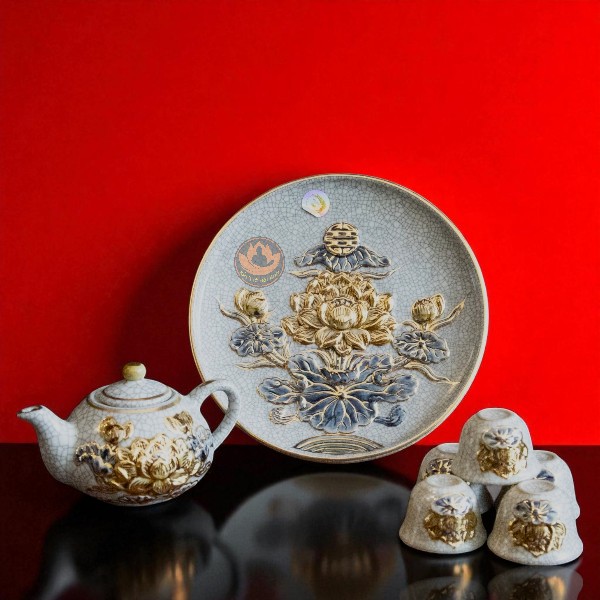 Bộ Dâng Trà Men Rạn Vàng Kim