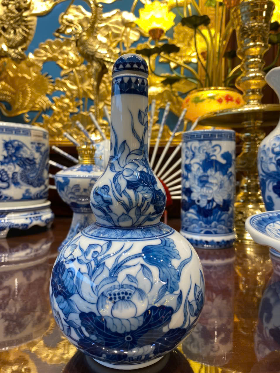 Nậm Rượu Sen Phú Quý Men Lam