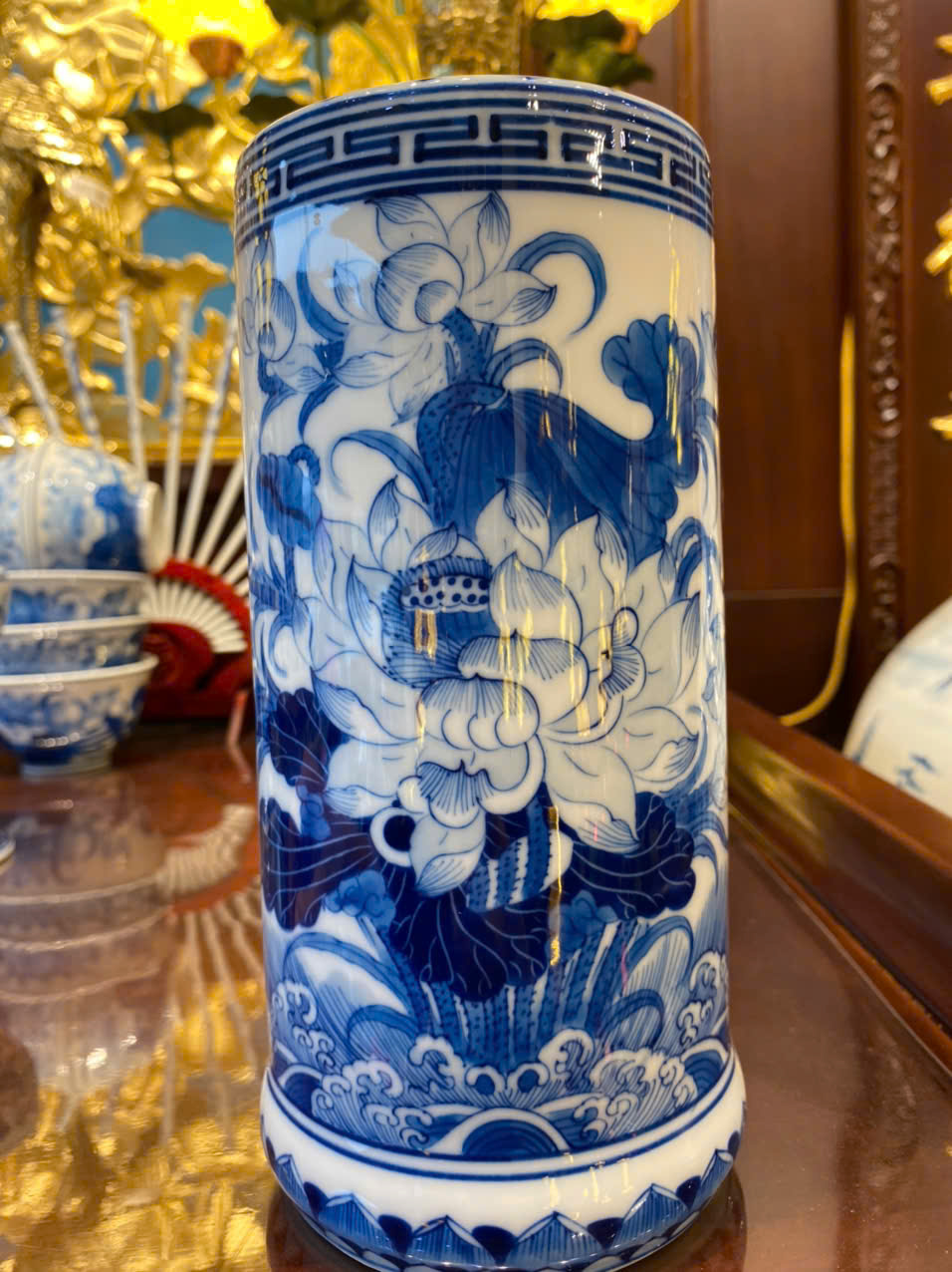 Ống Hương Sen Phú Qúy Men Lam