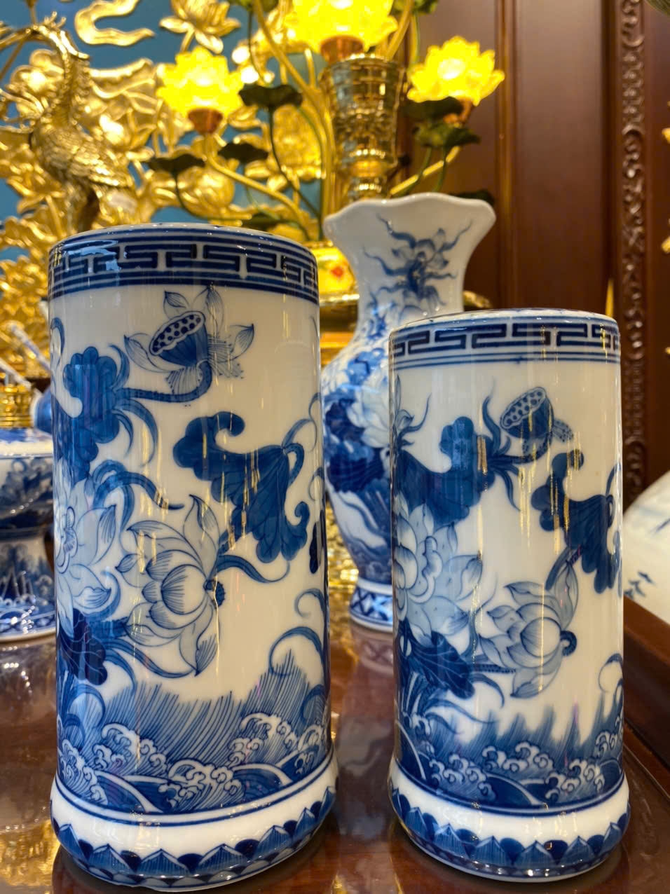 Ống Hương Sen Phú Qúy Men Lam